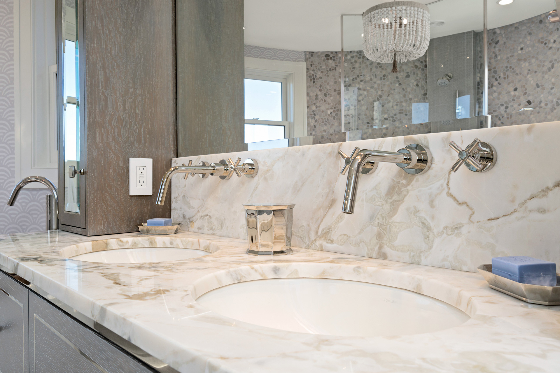 Newport-Seaside-Turret-Master-Bath-Calacatta-Pompeii-Kohler
